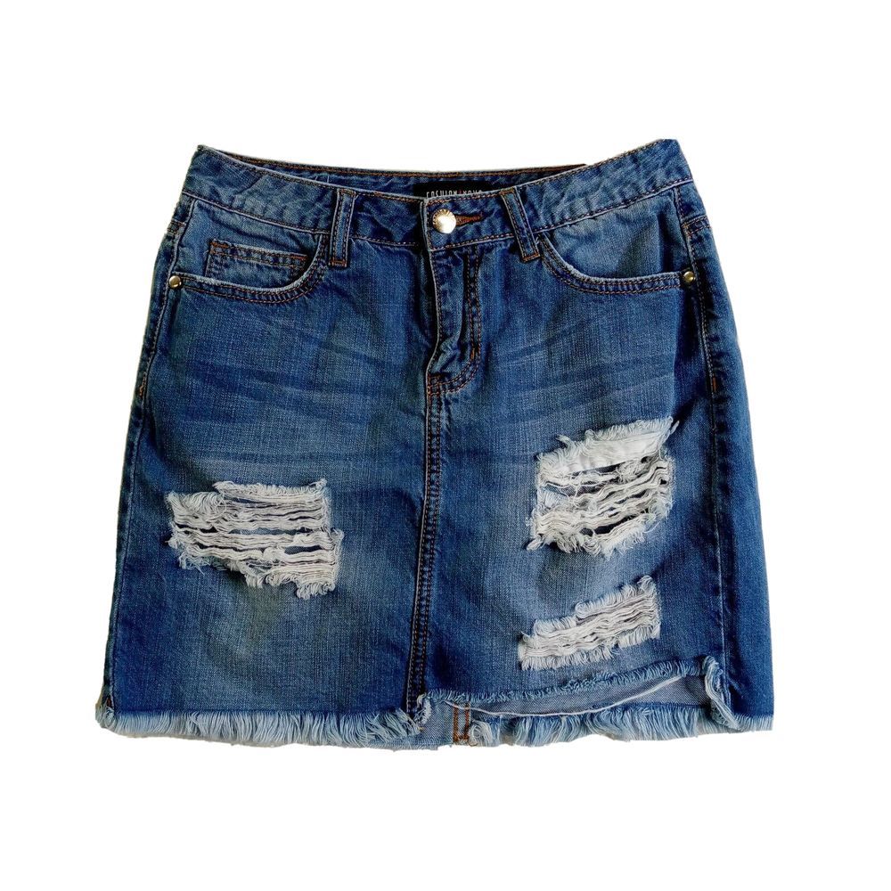 Fashion Nova Distressed Denim Women's Skirt M Cotton - Picture 1 of 11
